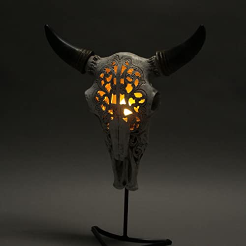 Zeckos Western Décor Steer Skull Wall Or Table Accent Lamp W/Removable Metal Stand & Led Bulb #TOP1