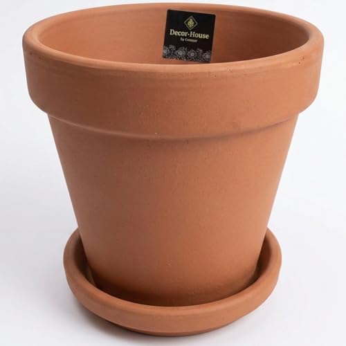 Ceracor Ceramicas Maceta Exterior Set 4 Unidades | Terracota Clásica | con Plato Incluido | Cerámica Resistente | para Plantas Interior y Exterior | Diseño Tradicional