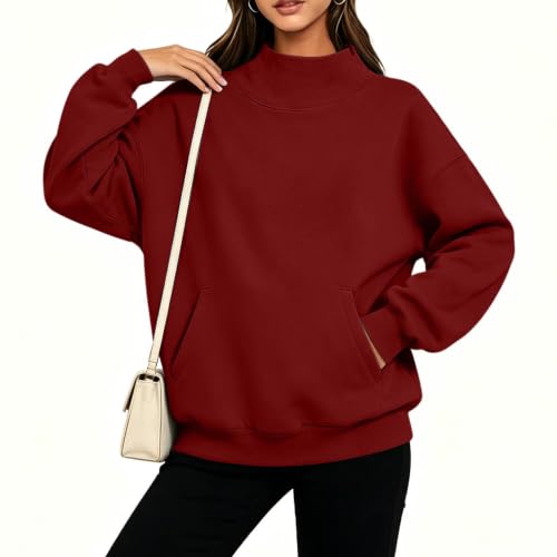Mock Neck Sweatshirt for Women Fall 2026 Wine XX-Large