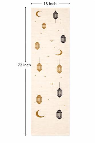 Image of Aazeem Ramadan Mubarak Table Runner for Dining Table 6 Seater | Mosque Lantern Islamic Design Table Cover | Festive Home Decor