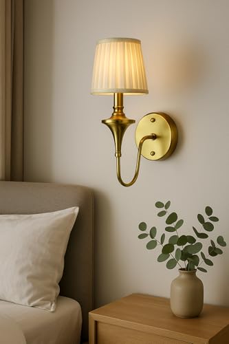 Image of Premium Brass Finish Single Transitional Wall Lamp (with Bulb) Lamp for Bedroom, Living Room, Restaurants, Dining, Coffee Shop, Home Decor