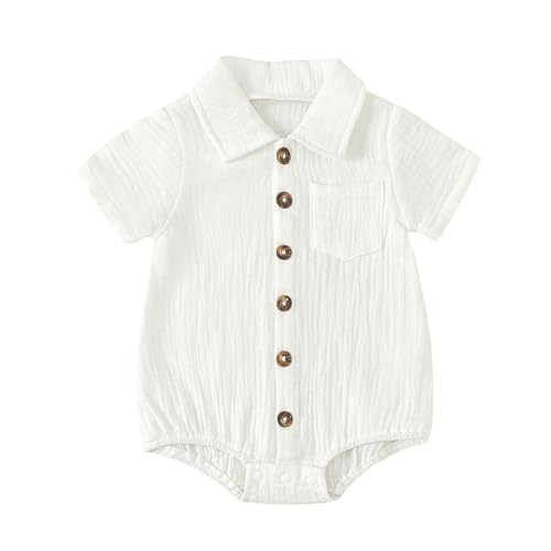 Baby Girl Boy Button Down Shirt Newborn Solid Color Short Sleeve Collared Romper Infant Summer Formal Bodysuit