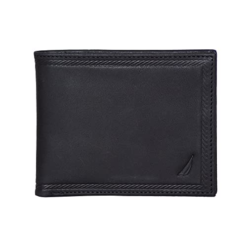 Image of Nautica Men's Bifold Leather Wallet | RFID Blocking | ID Window | Card Slots | Organization | Durable | Stylish