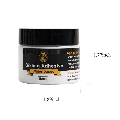 Gilding Adhesive, 50ml Metal Leaf Adhesive for Craft, Arts, Gold leaf, Wood Use - Water Based (brush + gloves)