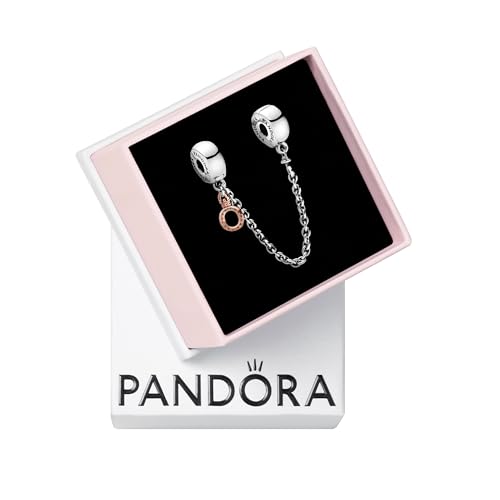 PANDORA Dangling Crown O Safety Chain Charm - Compatible with PANDORA Moments - Gift for Her - Made with Pandora Rose & Sterling Silver - with Gift Box