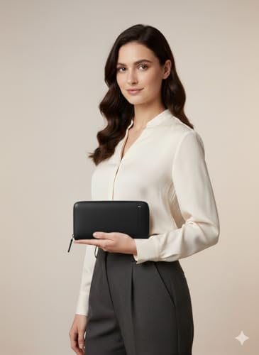 Large Leather Wallet for Women, RFID Blocking, Zip Around Closure2