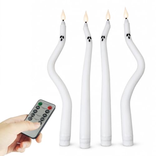 Image of Ghost Flameless LED Taper Candles, 10 Inch Flickering Wax Candles with Remote & Timer, Battery Operated Dripless Tapered Candle for Home Wedding Decor, 4Pack