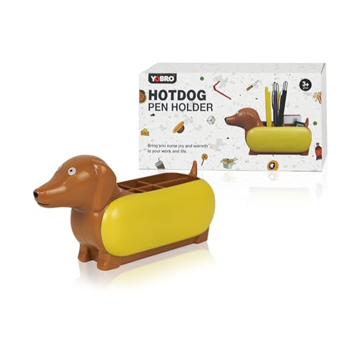 YOBRO Hotdog Pencil Holders, 6 compartments for Desk and Office Supplies, Stationery Gift Idea for Dog&Hotdog Lover,Cute Desktop Organiser -Dachshund Mini Storage Organizer