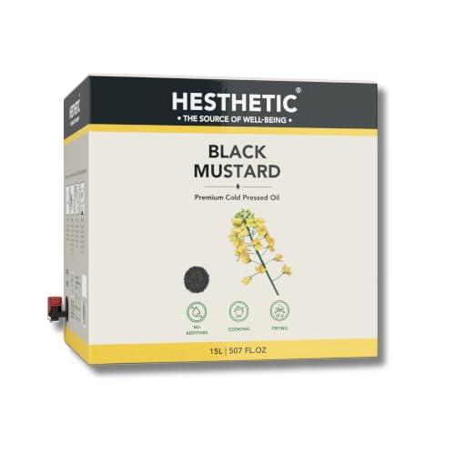 Image of HESTHETIC Cold Pressed Black Mustard (Rai) Oil 15L Bag-in-Box | Pure Kali Sarson Rai Ka Tel | Natural-Aroma Unrefined Cooking Oil for North Indian & Bengali Cuisine | German-Tech Single-Screw Press
