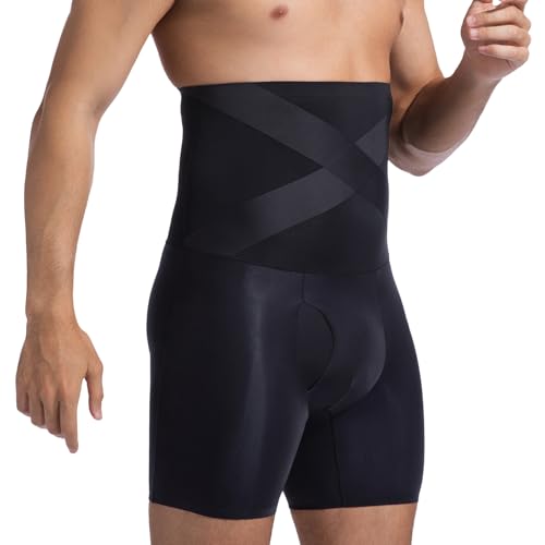 Mens Shapewear Tummy Control Boxer Briefs Compression Shorts Slimming Body Shaper, High-Waisted, Long-Legs