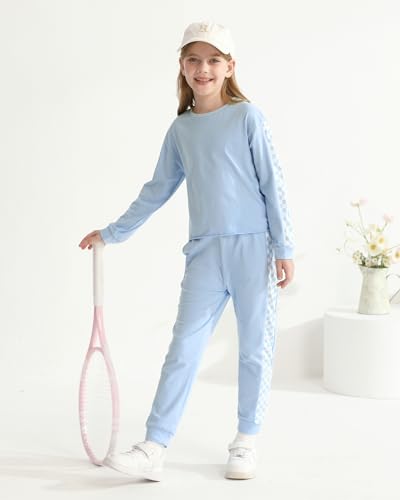 Image of SANMIO Toddler Girl Clothes 2 Piece Outfits Girls Tracksuit Activewear | Long Sleeve Crewneck Checkered Sweatshirts and Sweatpants Casual Fall Winter Clothing Set