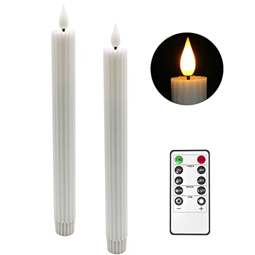Velas LED de cera auténtica (2x24.5 cm), Ymenow, 2 tiras blancas, funciona con pilas, velas LED sin llama con mando a distancia, temporizador para casa, decoración de Navidad, blanco cálido Cover