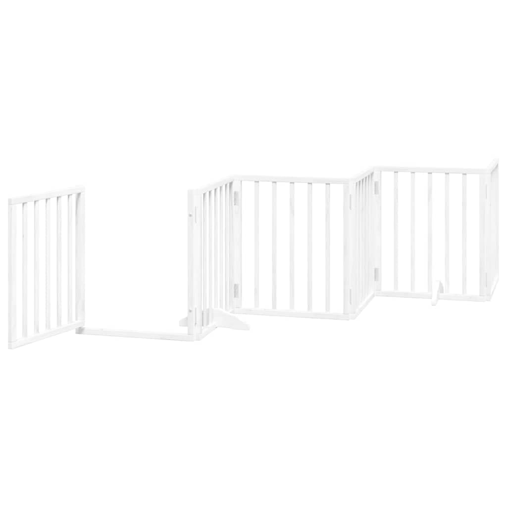 12-TLG. Puerta plegable para perros de madera de álamo blanca con puerta de 600 cm, independiente y portátil, barrera para interior y exterior, protección y seguridad para cachorros y perros