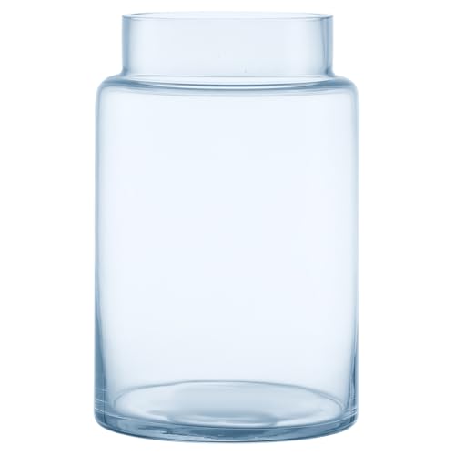 PORPAN Large Glass Vase, 9 Inch Blue Glass Vase, Large Flower Vases for Bouquet, Tall Wide Mouth Vases for Flowers, Home, Wedding, Living Room, Office Decor