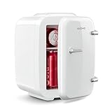 YASHE Mini Frigo de Chambre, 4 Litres/ 6 Canettes, Petit Frigo Thermoélectrique CA/CC pour Boissons, Nourriture, Beauté, Bureau, Dortoir, Voiture, Blanc
