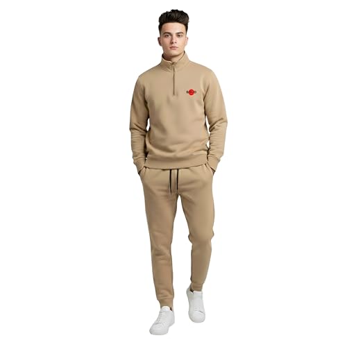 Image of BOLD FITNESS Men's Quarter-Zip Fleece Sweatshirt and Sweatpants Set, Drawstring Waist, Athletic Warm & Comfortable Joggers & Pullover Full Sleeve Winter Wear Half Zipper