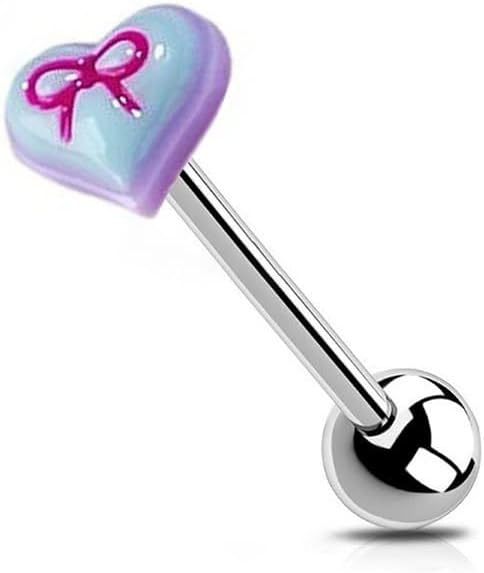 14G Acrylic Bowknot Heart Tongue Rings for Women 316L Surgical Steel Tongue Piercing Barbells Cute Body Piercing Jewelry
