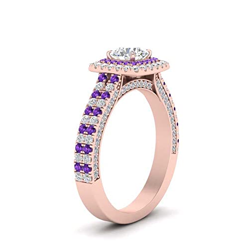 Image of 55Carat Choose Your Gemstone Double Band Square Halo Diamond CZ Ring 18K Rose Gold Plated Round Shape Halo Engagement Rings Everyday Jewelry Wedding Jewelry Handmade Gifts for Wife US Size 4 to 12