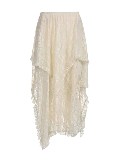 GORGLITTER Women's Floral Lace Layered Ruffle Skirt High Low Asymmetrical Boho Western Skirts