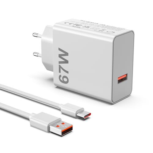 Etssembo 67W USB Ladegerät Netzteil Für Xiaomi 14 13 12 12T 12S Redmi Note 13 Pro NOTA K60 K50 11 11S 12 ProPlus Poco X6 F5 X5 mit Typ C Ladekabel 11V 6.1A Schnellladegerät Power Adapter