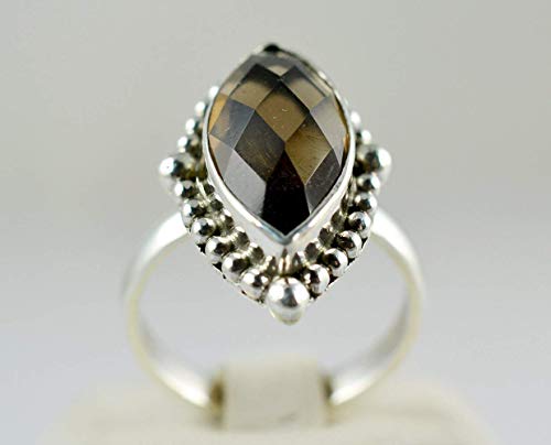 Navya Craft Smoky Quartz Marquise 925 Sterling Silver Handmade Statement Gemstone Women Ring Size 4 To 13 #TOP2