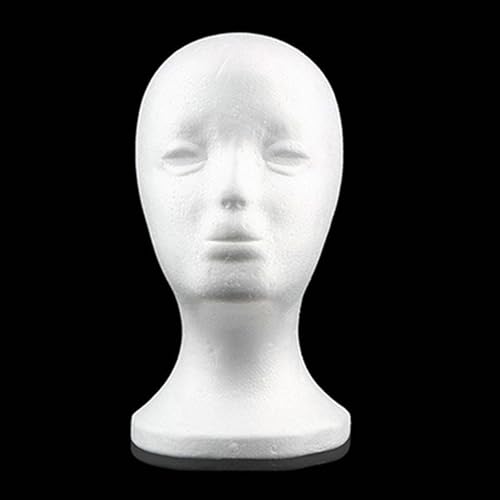 Bluelans Foam Wig Head, Female-Styrofoam-Mannequin-Head Hairpieces Stand Holder Cosmetics Model Head Wig Display for Style, Model, Display Hair, Hats, Hairpieces, Mask, Salon and Travel White