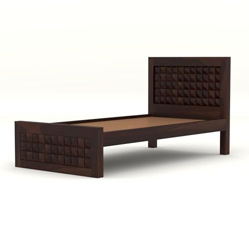 Image of Solid Sheesham Wooden Bed 6X4 Bed Single Bed Without Storage for Bedroom - Single Cot Wooden BedSingle Size for Living Room Guest Room - 12 Month Warranty (David Walnut)