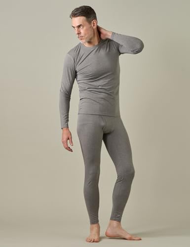 LAPASA Men's Fleece Lined Thermal Underwear Set, Light/Mid/Heavyweight Warm Long Sleeve Long Johns Top and Bottom, Base Layer Set M11/M57/M24,XXL,Light Heather Grey (Lightweight)