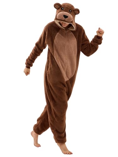 NEWYOUSITU Adult Bear Animal Onesie Pajamas Unisex Snug-Fit Sleepwear for Halloween Home Lounging Costume PartiesBear Small