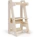 Torre de Aprendizaje de Madera de Madera Natural, Diseñada por Educadores Expertos, Learning Tower con Estantes Ajustables de 3 Escalones, Tipo Torre Aadecuada para Cocina, Baño y Sala de Estar