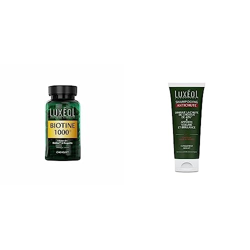Luxéol – Biotine 1000 μg – Favorise la Pousse des Cheveux – Complément Alimentaire – 90 Gélules – 28,6 g & Shampooing Antichute - Volume & Brillance - Diminue La Chute De Cheveux - 200ml