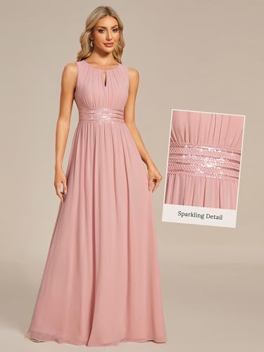 Image of Ever-Pretty Women's Chiffon Sleeveles Summer Formal Wedding Guest Dresses Ruched A Line Hollow Out Crew Neck Bridesmaid Dress