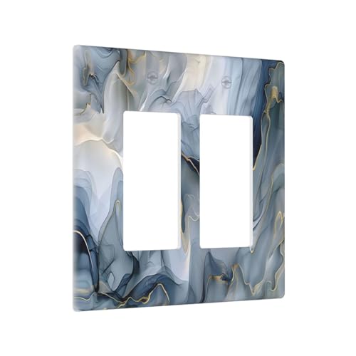 Decorative Outlet Covers Abstract Ink Blue Marble Glod Line Texture 2 Gang Light Switch Cover Plate Double Rocker Wall Plate Switch Plate Covers Faceplate for Bathroom Kitchen Decor