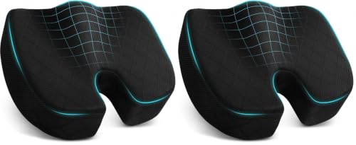 Image of TushGuard Seat Cushion, Office Chair Cushions, Car Seat Cushion, Non-Slip Sciatica & Back Coccyx Tailbone Pain Relief Chair Pad for Computer Desk, Wheelchair, Driving (Black, X-Large) (Pack of 2)