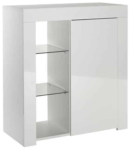 MMT Furniture Designs Ltd Credenza moderna bianca lucida – Mobile da soggiorno bianco lucido con luci a LED - Colore: bianco opaco/lucido, piccola