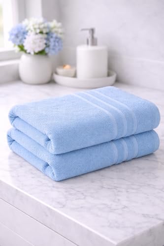 Image of Hand Towels 480 GSM 16x24 inches, Soft & Highly Absorbent Bathroom /Face Towels, Pack of 2 (Light Blue)