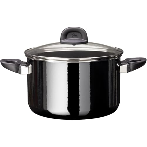 Silit Modesto Line Kochtopf groß 24cm, Nudeltopf mit Glasdeckel, Fleischtopf Induktion 6,4l, Silargan Funktionskeramik, schwarz
