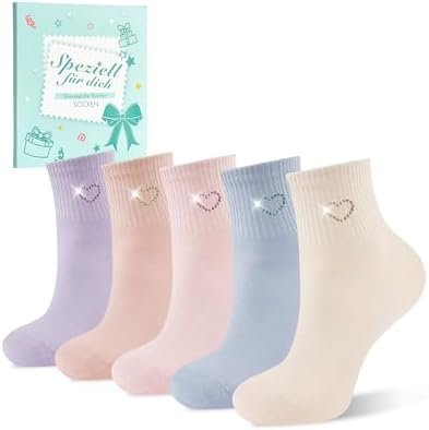 inaWarm Quarter Socken Damen, 5 Paar, 90% Baumwolle mit Herzdesign | Atmungsaktive Socken mit elastischem Bund, nahtloser Spitze sowie verstärkter Ferse und Spitze; für Alltag und