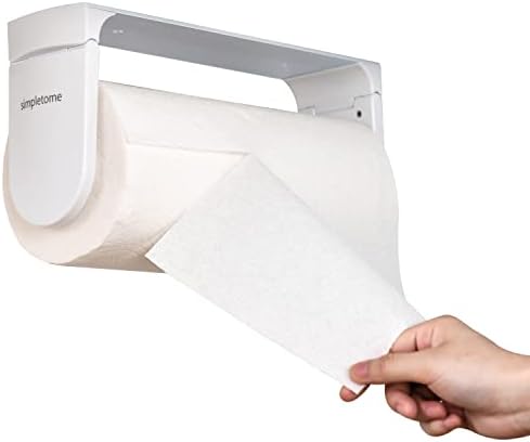 simpletome ONE Hand Tear Paper Towel Holder Under Cabinet Adhesive or Drilling Installation Aluminum Alloy + ABS (White)