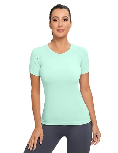 Image of MathCat Seamless Workout Tops for Women, Short Sleeve Compression Athletic Shirts Soft Yoga Gym Tops XS-XL