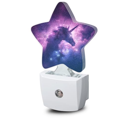 Image of Unicorn Silhouette in Galaxy Nebula Night Light,Dusk to Dawn Smart Sensor Nightlight for Bedroom Bathroom Kitchen Hallway Stairs Hallway, Plug-in, Energy Efficient Decor Desk Lamp Gifts