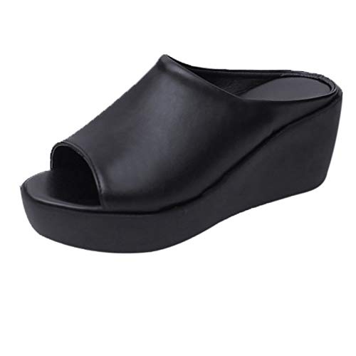 Pantoletten Damen Sommer Elegante Keilabsatz Hausschuhe Peeptoe Plateau...