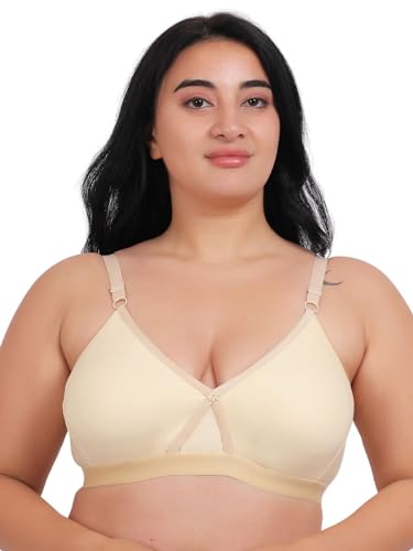 Image of Fabme Women's Cotton Seamless Non-Padded Non-Wired Bra, Cross Belt, Heavy Support, Double Layer Cups, Broad Elastic Bra