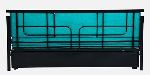 Image of 3 Seater Metal Sofa Cum Bed with Hydraulic Storage | Sofa Set for, Living Room, Guest Room, Bedroom| Single Size Convertible Sofa Bed Comfortable Seating |Single Size (Sea Blue & Black)