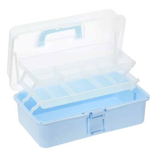 Image of YOKIVE Art Supply Storage Organizer, Art Tool Storage Box 3-Tray Craft Box Art Supplies Organizer with Handle Buckle for Brushes Paints Stamps, Light Blue