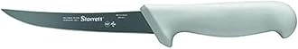 Starrett Professional Stainless Steel Kitchen Boning Knife - Narrow Curved Profile - 5-inch (125mm) - White Handle