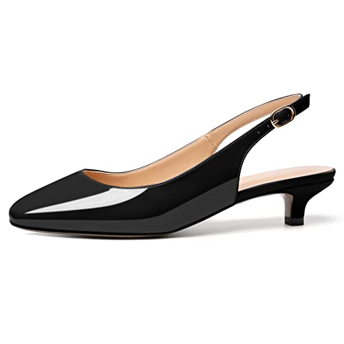 Mettesally Women's Slingback Low Heel Pumps Square Toe Kitten Heels Ankle Strap Wedding Party Dressy Shoes2