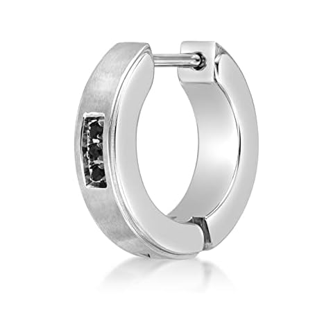 Black Cubic Zirconia Single Hoop Earring for Men in Stainless Steel with Black Ion Plating and Line Accent Inlay by Metro Jewelry, Metal Gemstone, Cubic Zirconia Cover