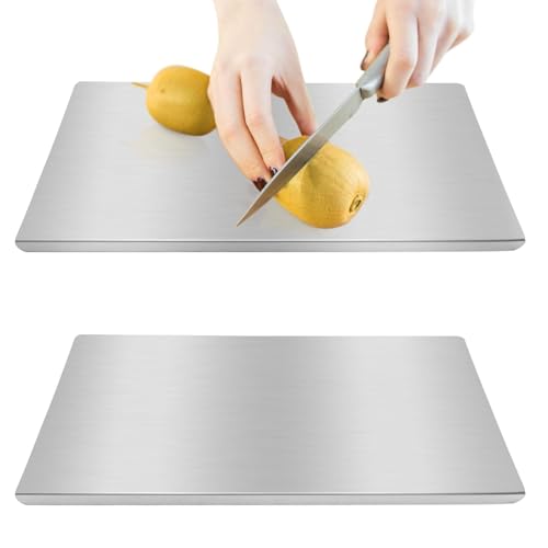 Stainless Steel Cutting Boards with Lip for Kitchen, Metal Chopping Board, Large Countertop Cutting Board for Meat, Fruits, Vegetables, Bread Noodle, Pizza and Baking(COLOR:silver)