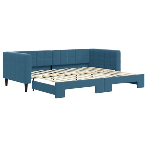 vidaXL Divano Letto con Letto Estraibile Blu 90x200 cm in Velluto, divano letto, letto a scomparsa, divano letto imbottito, letto da giorno